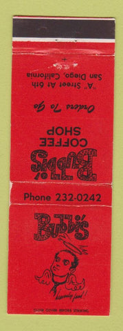 Matchbook Cover - Bubbi's Coffee Shop San Diego CA
