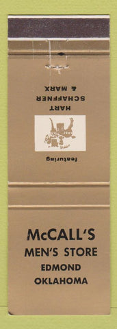 Matchbook Cover - McCall's Men's Clothes Hart Schaffner Marx Edmond OK