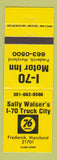 Matchbook Cover - Sally Walser's Truck Stop Union 76 oil gas Frederick MD