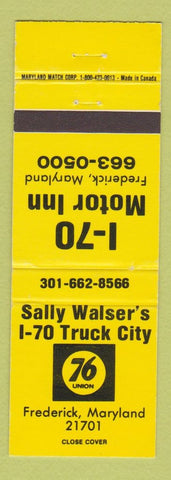Matchbook Cover - Sally Walser's Truck Stop Union 76 oil gas Frederick MD