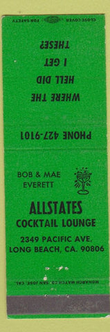 Matchbook Cover - Allstates Cocktail Lounge Long Beach CA