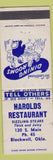 Matchbook Cover - Harolds Restaurant Blackwell OK