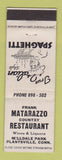 Matchbook Cover - Frank Matarazzo Restaurant Plantsville CT