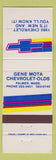 Matchbook Cover - Gene Mota Chevrolet Oldsmobile Palmer MA