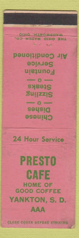 Matchbook Cover - Presto Cafe Yankton SD