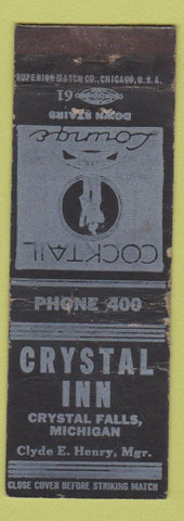 Matchbook Cover - Crystal Inn Crystal Falls MI low phone WORN