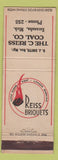 Matchbook Cover - Reiss Coal Briquets Escanaba MI low phone #