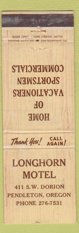 Matchbook Cover - Longhorn Motel Pendleton OR