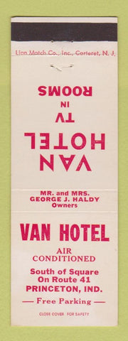 Matchbook Cover - Van Hotel Princeton IN