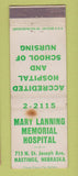 Matchbook Cover - Mary Lanning Memorial Hospital Hastings NE STAIN