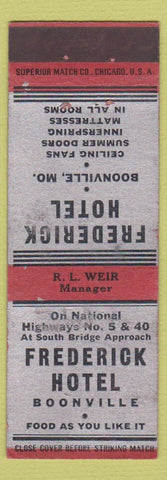 Matchbook Cover - Frederick Hotel Boonville MO