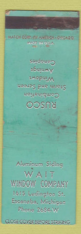 Matchbook Cover - Wait Window Company Escanaba MI WEAR