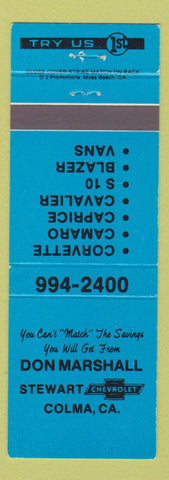 Matchbook Cover - Don Marshall Chevrolet Corvette Camaro Colma CA