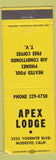 Matchbook Cover - Apex Lodge Modesto CA