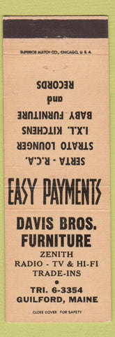 Matchbook Cover - Davis Furniture Zenith Radio TV Guilford ME