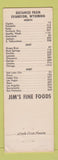 Matchbook Cover - Jim's Fine Foods Evanston WY cowboy cactus