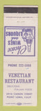 Matchbook Cover - Venetian Restaurant Point Loma CA
