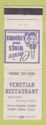 Matchbook Cover - Venetian Restaurant Point Loma CA