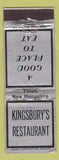 Matchbook Cover - Kingsbury's Restaurant Tilton NH WEAR