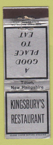 Matchbook Cover - Kingsbury's Restaurant Tilton NH WEAR