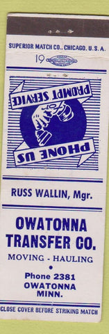 Matchbook Cover - Owatonna Transfer Trucking Hauling Owatossa MN