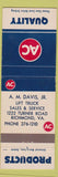 Matchbook Cover - AC Delco AM Davis Lift Truck Richmond VA