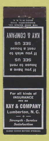 Matchbook Cover - Kay and Company Insurance Lumberton NC