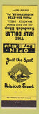 Matchbook Cover - Half Dollar Sandwich Shop Hughesville PA