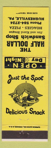Matchbook Cover - Half Dollar Sandwich Shop Hughesville PA