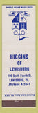 Matchbook Cover - Higgins of Lewisburg PA