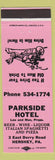Matchbook Cover - Parkside Hotel Pizza Hershey PA