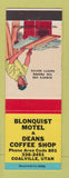 Matchbook Cover - Blonquit Motel Deans Coffee Coalville UT