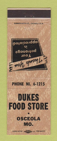 Matchbook Cover - Dukes Food Store Osceola MO