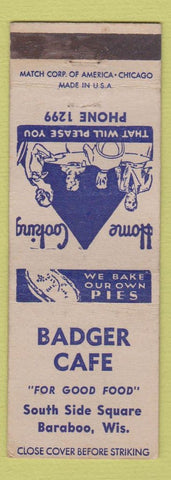 Matchbook Cover - Badger Cafe Baraboo WI low phone #