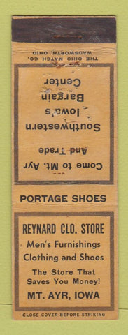 Matchbook Cover - Reynard Clothing Store Mount Ayr IA Portage Shoes