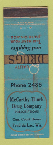 Matchbook Cover - McCarthy Thurk Drug Store Fond Du Lac WI
