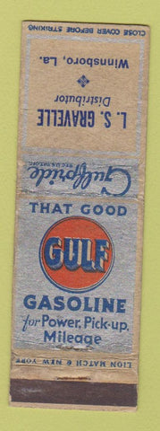 Matchbook Cover - Gulf oil gas LS Gravelle Winnsboro LA WEAR