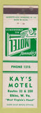 Matchbook Cover - Kay's Motel Elkins WV