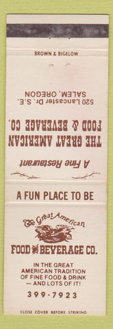 Matchbook Cover - Great American Food Beverage Salem OR