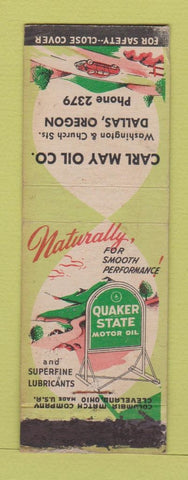 Matchbook Cover - Carl May Oil Quaker State Dallas OR gas WORN