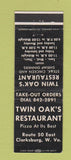 Matchbook Cover - Twin Oak's Restaurant Clarksburg WV pizza