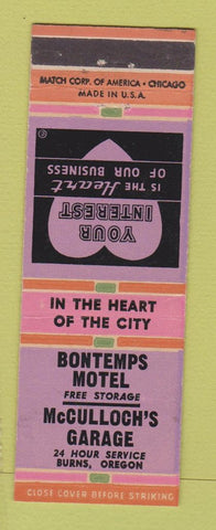 Matchbook Cover - Bontemps Motel McCulloch's Garage Burns OR