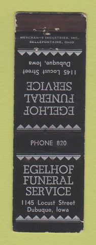 Matchbook Cover - Egelhof Funeral Home Dubuque IA low phone # Merchants