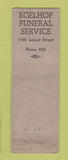 Matchbook Cover - Egelhof Funeral Home Dubuque IA low phone # Merchants