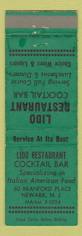 Matchbook Cover - Lido Restaurant Newark NJ