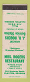 Matchbook Cover - Mrs. Rogers Restaurant Claxton GA oil gas
