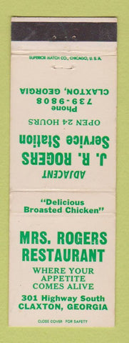 Matchbook Cover - Mrs. Rogers Restaurant Claxton GA oil gas