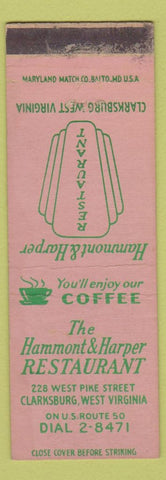 Matchbook Cover - Hammond and Harper Restaurant Clarksburg WV WEAR