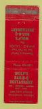 Matchbook Cover - Wolf's BBQ Restaurant Evansville IN WORN