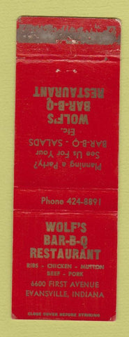 Matchbook Cover - Wolf's BBQ Restaurant Evansville IN WORN